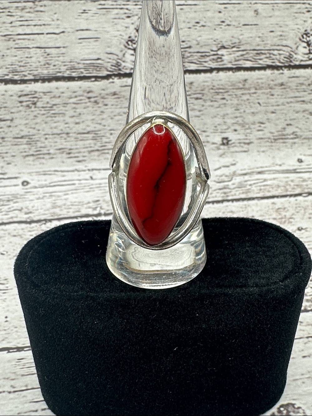 Marquise Red Stone Silver-Frame Ring